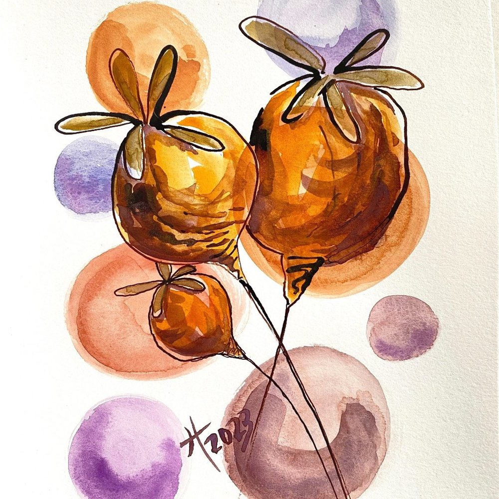 Hopeful Trio Original Poppy Art Watercolor Painting 11x14in Matted Frame Ready